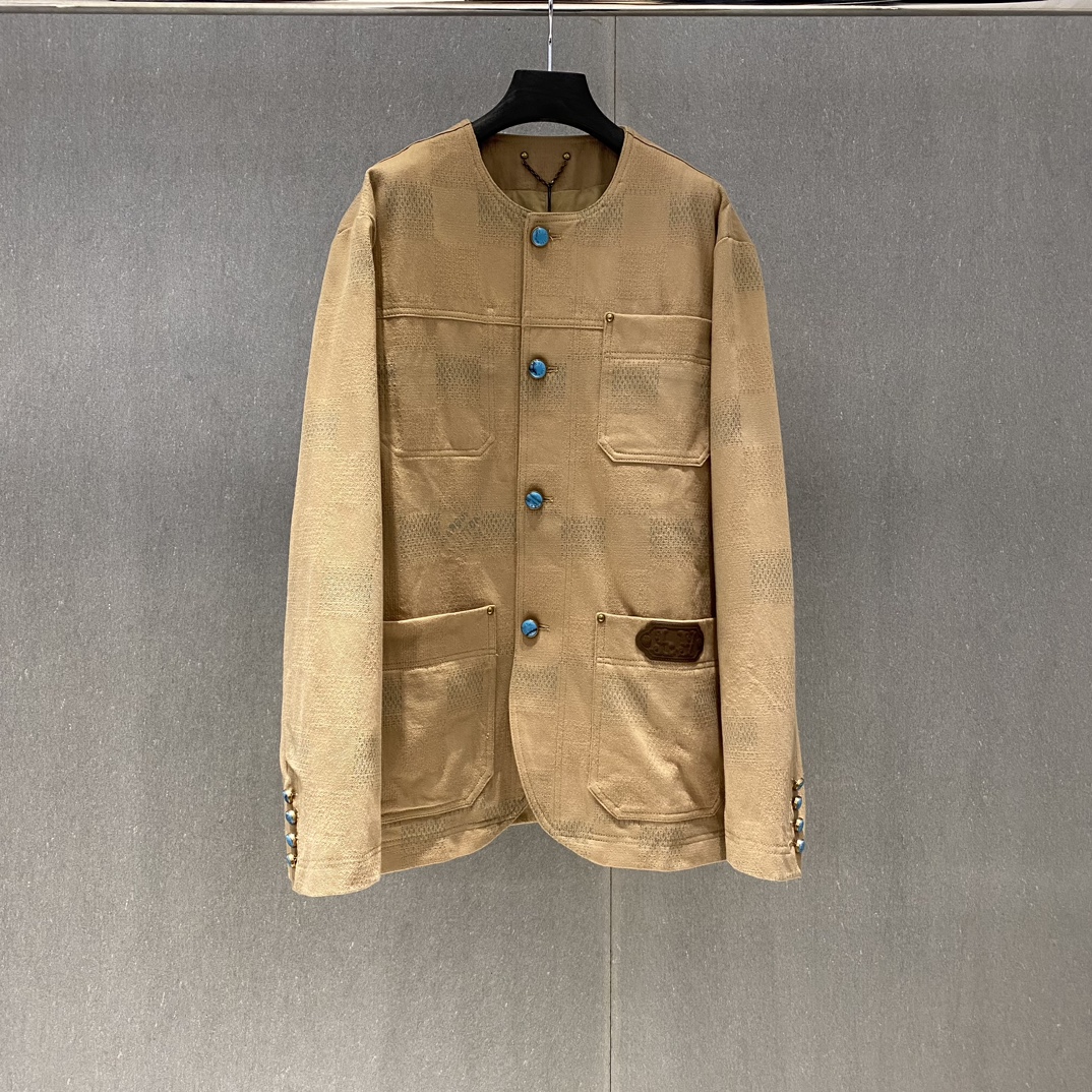 LV Damier Collarless Workwear Cotton Jacket 1AFXP9